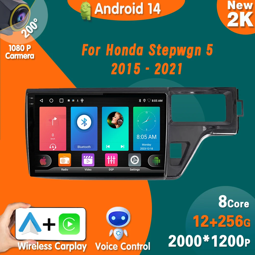 

Автомобильный радиоприемник Android 14 для Honda Stepwgn 5 2015 - 2021 Carplay, мультимедийный видеоплеер с GPS-навигацией, 2din, DVD, 4G, Wi-Fi, BT, QLET