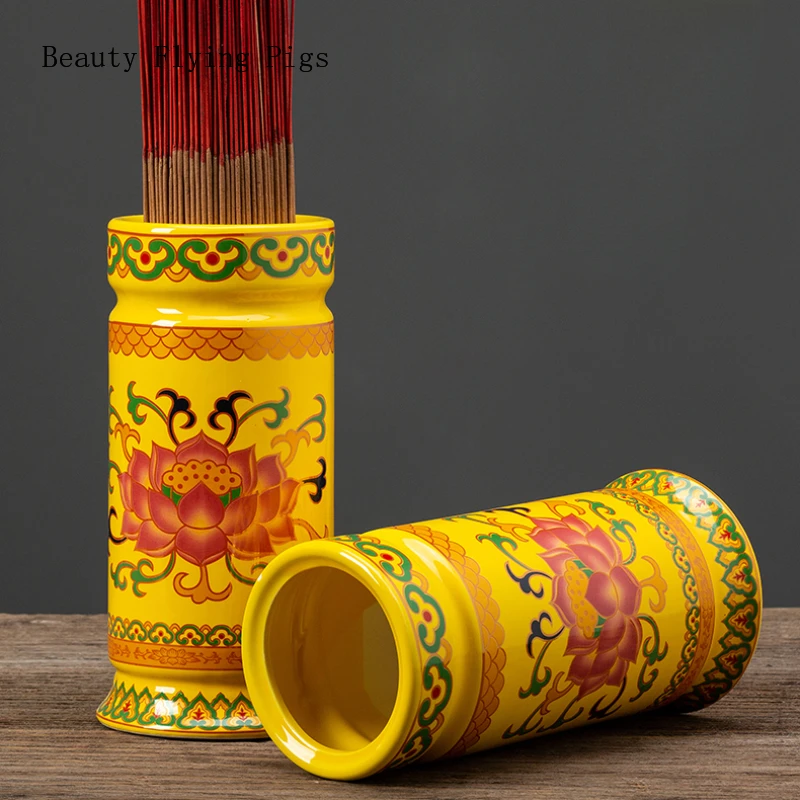 1 Pc Ceramic Lotus Incense Tube Buddhist Hall and Buddhist Utensils Temple Sacrificial Supplies Storing Incense Ornaments