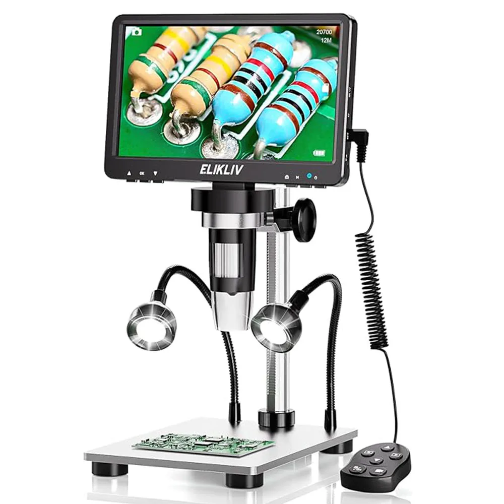 Elikliv EDM9 7'' LCD Digital Microscope 1080P 50X-1200X Soldering Electronics Microscopes With LED Lights Support PC Computer