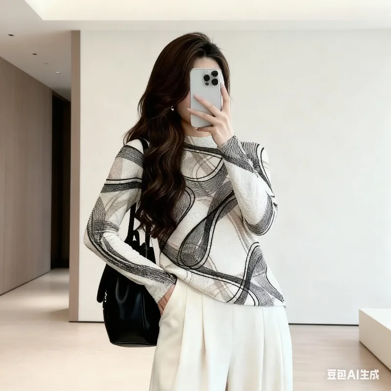 

Miyake Pleated T-shirt 2025 Fall Winter Long-sleeved Bottoming Shirt Pleats Casual Versatile Slim Commuting Thin Blouse Female