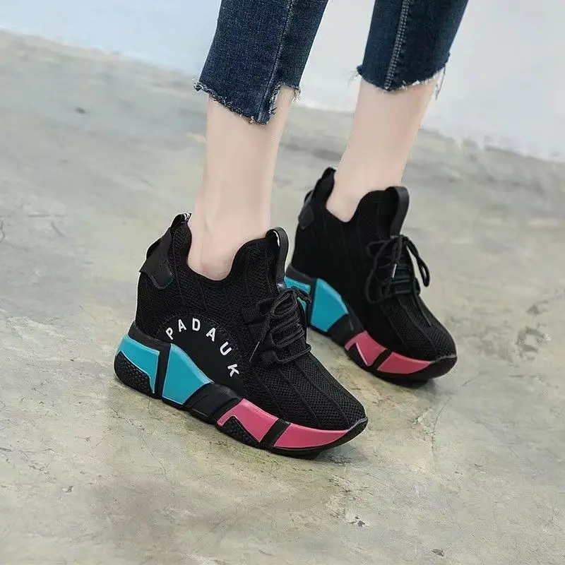 Fujin Genuine Leather Women Shoes 8cm Platform Wedge Air Mesh Breathable Comfy Shoes Sneakers Spring Autumn hidden heel