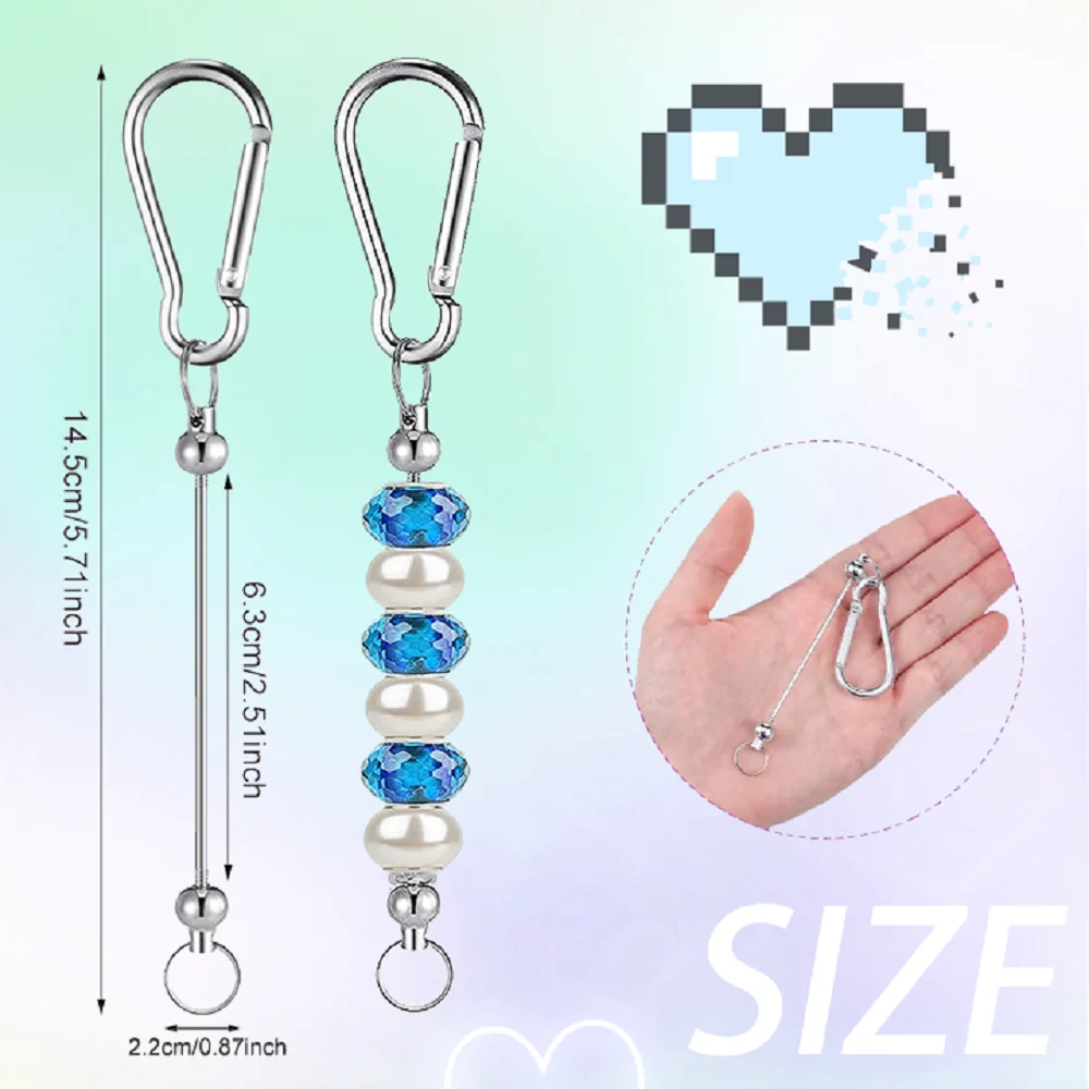 5 Pieces Beadable Keychain Bars Sliver Bead Keychain Bulk DIY Blank Keychain Bar for Bead Snap Hook Keychain for DIY Gift