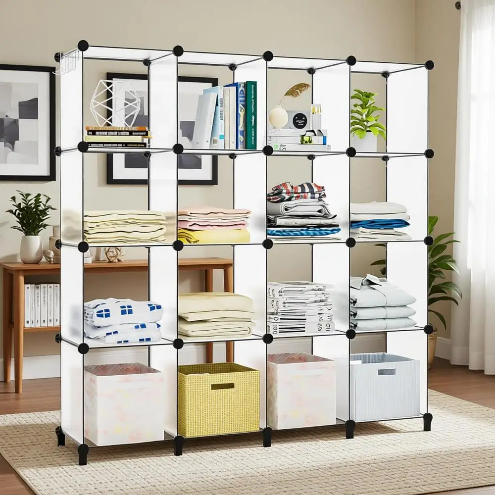 

Органайзер для шкафа на 16 ячеек: Прозрачные полки для хранения книг, одежды, пряжи и организации пространства в комнате