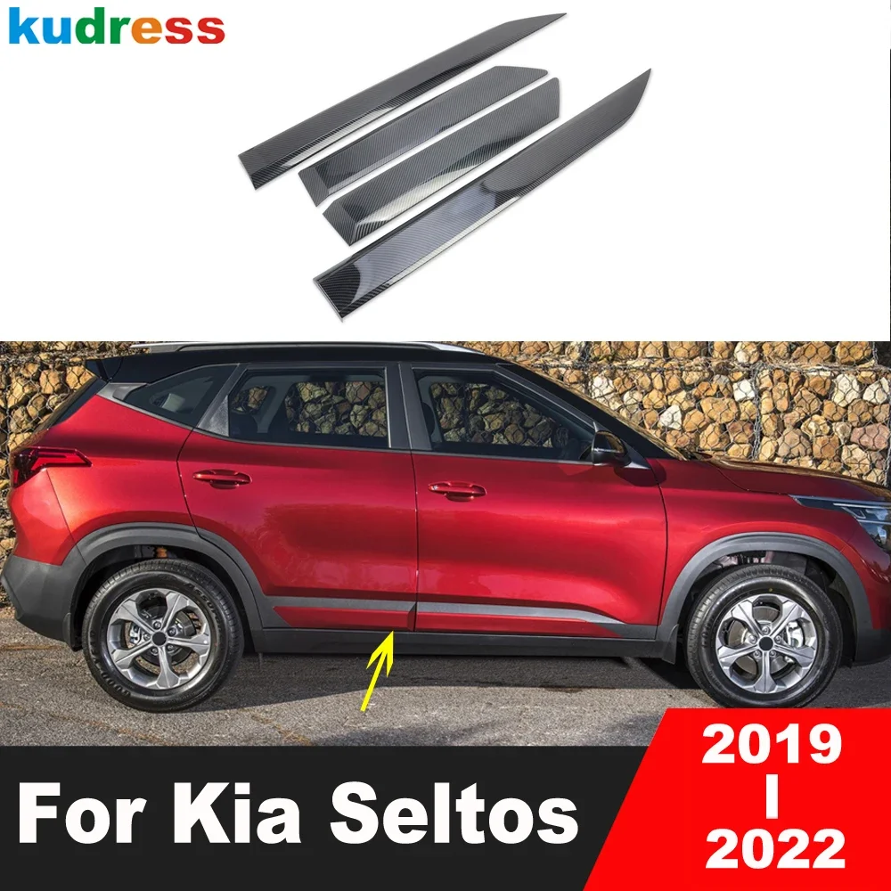 

For Kia Seltos 2019 2020 2021 2022 Carbon Fiber Car Side Door Body Trim Door Panel Steamer Molding Garnish Strip Accessories