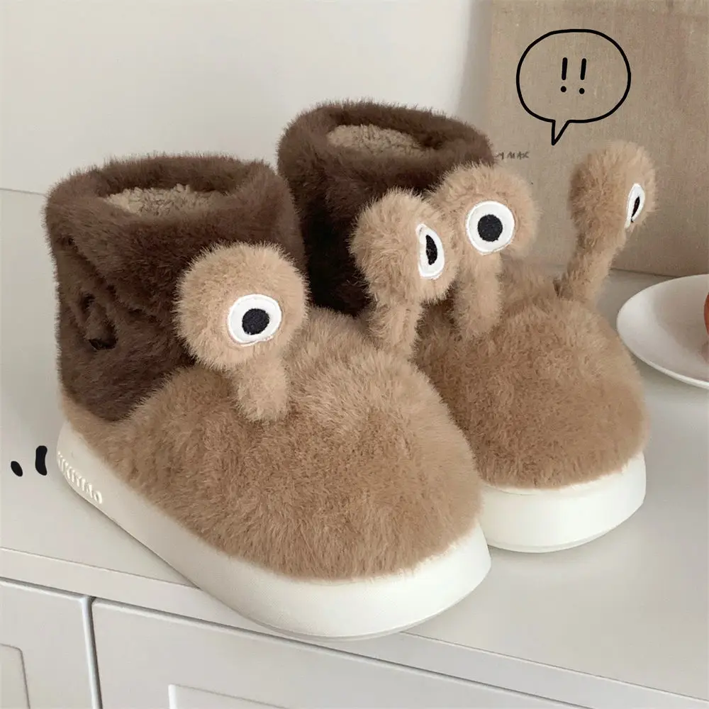 Unisex couples Fur Slides Brown Animal Comfort Slippers Home Men Stylish Plush Slipper Funny Snail Cotton Shoes