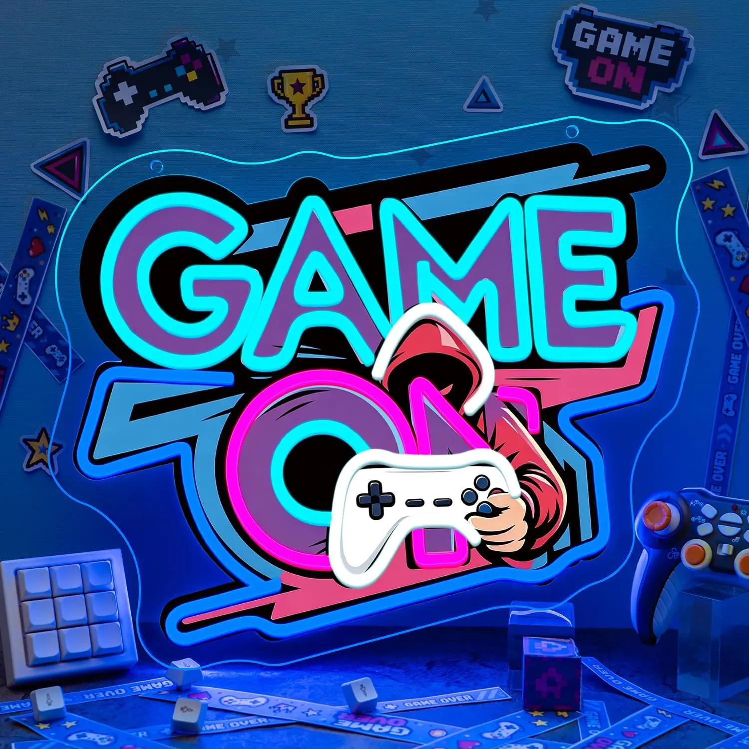 Game On Neon Sign LED Neon Light, USB Powered Neon Lamp, Club Bar Man Cave Gaming Room Bedroom Wall Art Decoration Gift