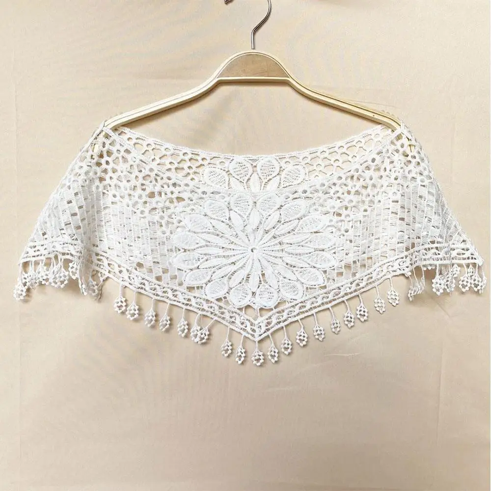 Women Lace Fake Collar Knit Hollow Out Shawl Wrap Wedding Bridal Evening Dress Lace Shawl Hollow Blouse Shrug Cape Poncho New