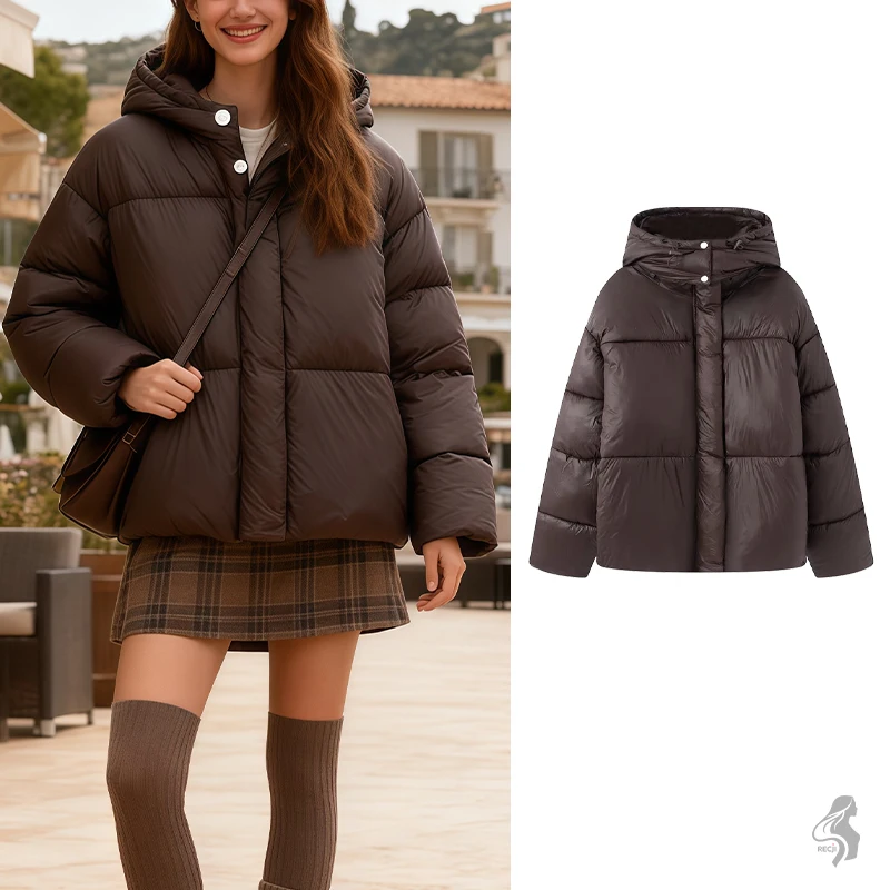 

Женская модная хлопковая куртка с воротником-стойкой и капюшоном на молнии, универсальная пуховая хлопковая куртка, подходящая для повседневной и пригородной одежды