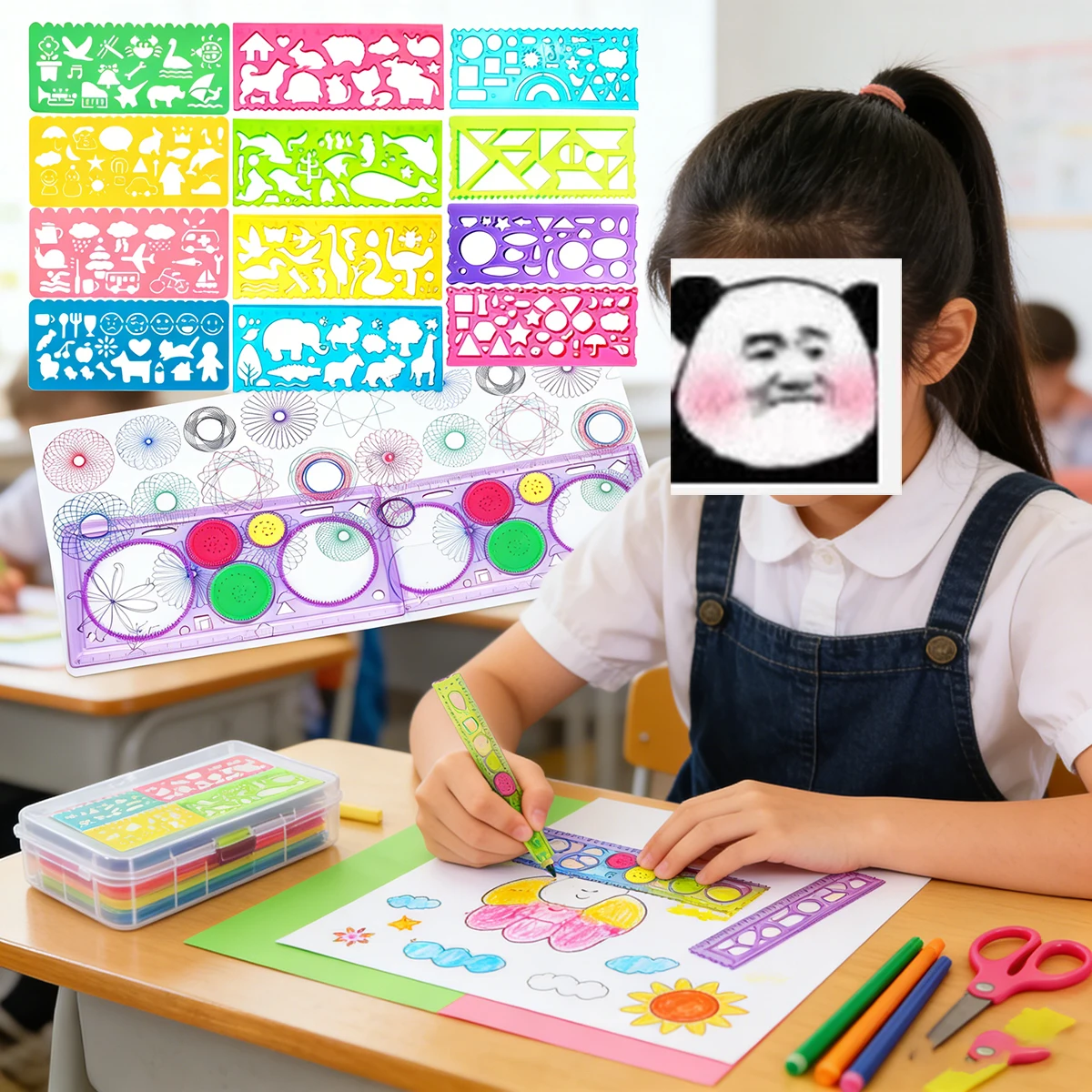 Creative Painting Multifunctional Puzzle Body Tracer Geometry Ruler Student Drawing Tool Painting Ruler Learning Art Tool ﻿