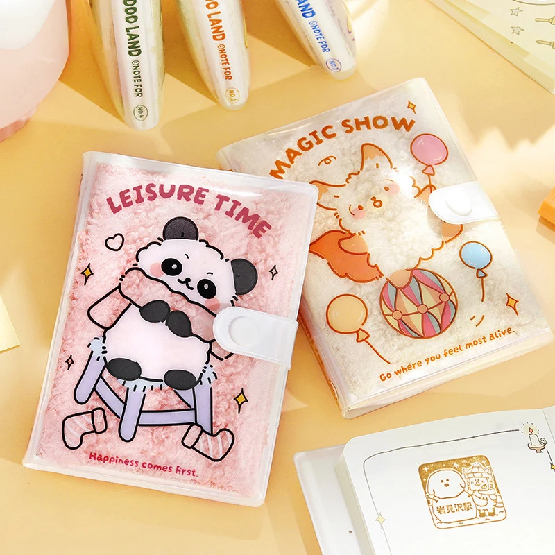 

Kawaii Furry Mini Notebook Kids Cute Cartoon Notebook Fashion Creative Handbooks Colorful Page Pocket Notepad Student Stationery