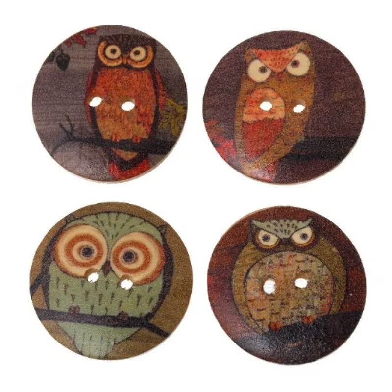 500pcs/Lot  Round 3cm Wood Colorful Owl Buttons Vintage Decoration for Home Clothing Art Craft Diy Sewing Supplies Accessory