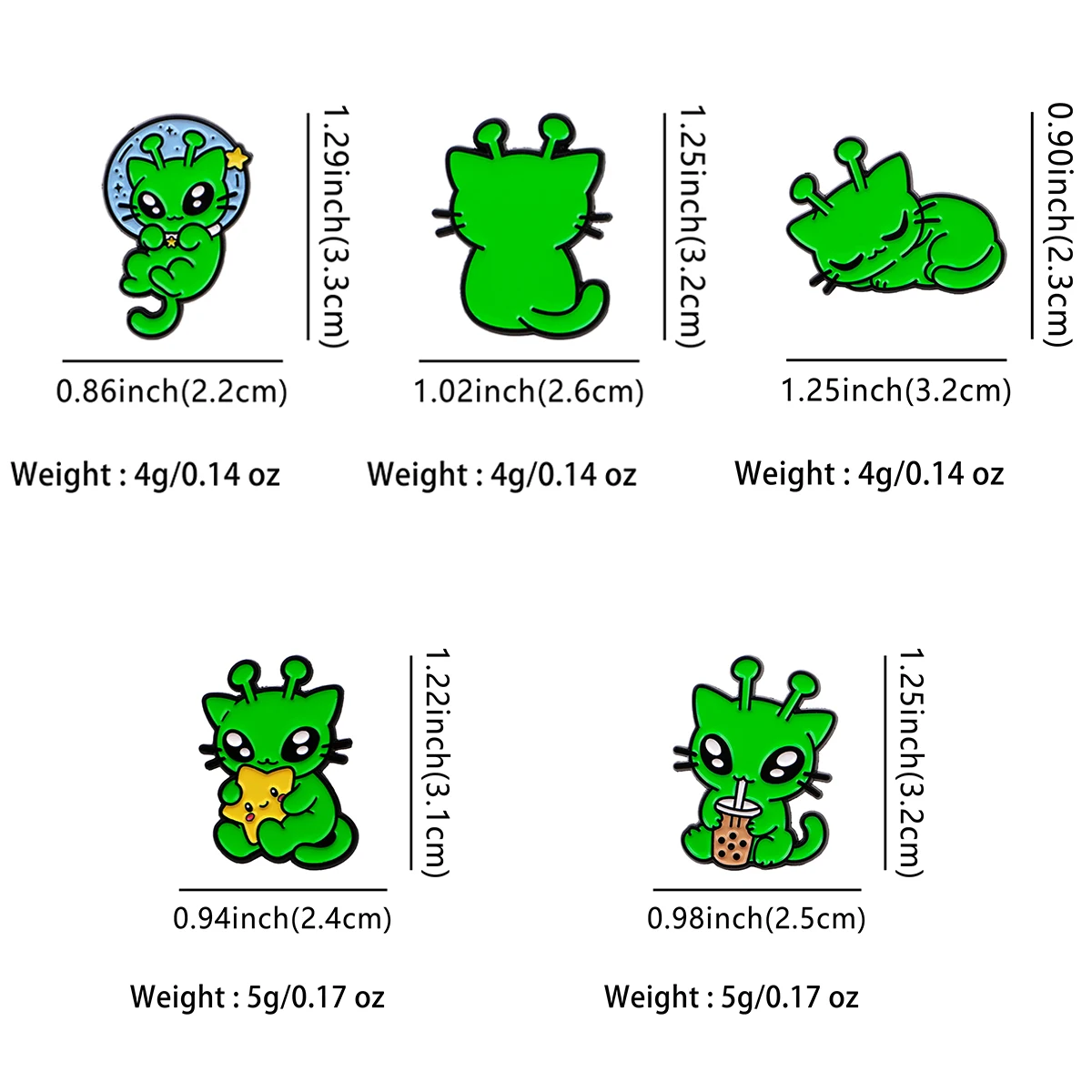 Kawaii Grüne Alien-Katzen-Emaille-Pins, Tee-Stern-Mond-Schlaf-Cartoon-Anstecknadeln, Jeansjacken-Rucksack-Schmuck, Süße Weltraum-Fans-Geschenke – Detail 1