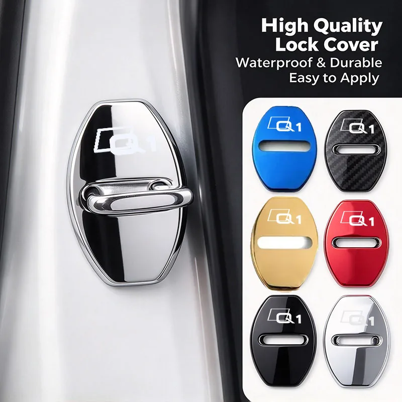 4pcs/set Car Styling Door Lock Protective Covers Case Anti-rust Stickers for Audi Q1 Logo Stainless Steel Accessories