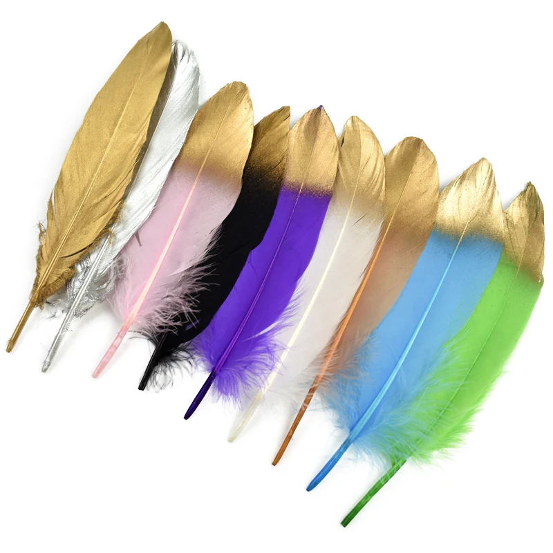 10Pcs/Lot Spray Gold Silver Goose Feathers for Jewelry Making Crafts Golden Feather Decor Assesoires Dream Catcher Decoration