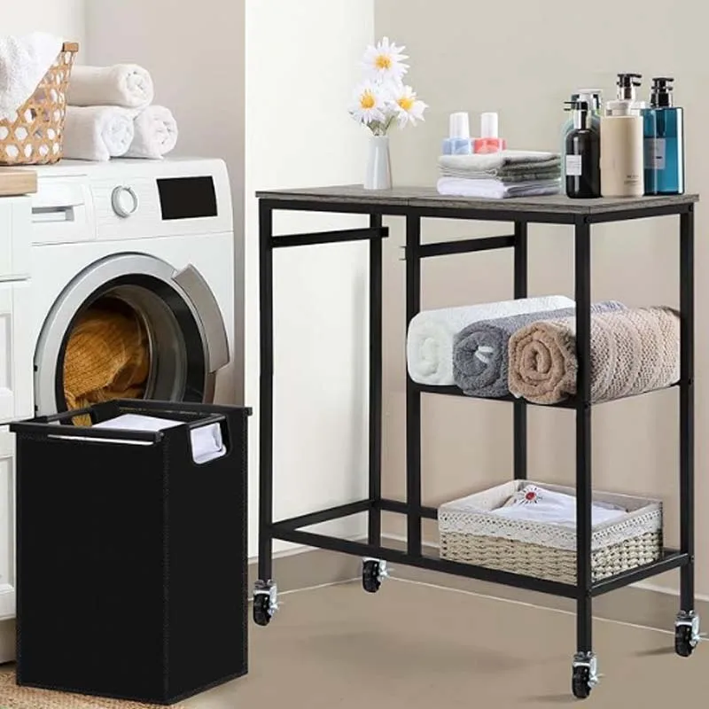 Laundry Hamper with Iron Side Shelf,Laundry Sorter with 45L Pull-Out and Removable Bags,Clothes Hamper with Wheels