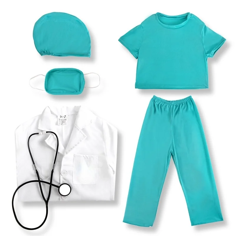 Child Boy Girl Doctor Nurse Costume White Green Suit Skirt Theme Party Masquerade Show Performance Professional Halloween