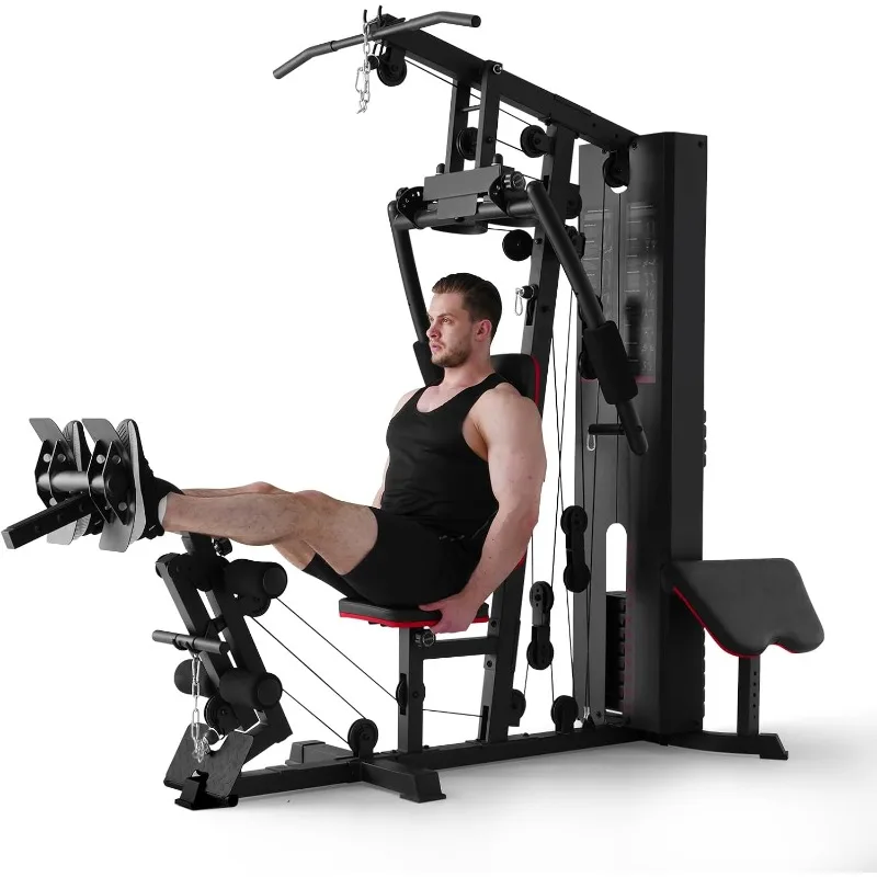 Mikolo Home Gym, estación de entrenamiento con pila de pesas de 150 libras, equipo de gimnasio doméstico multifuncional,