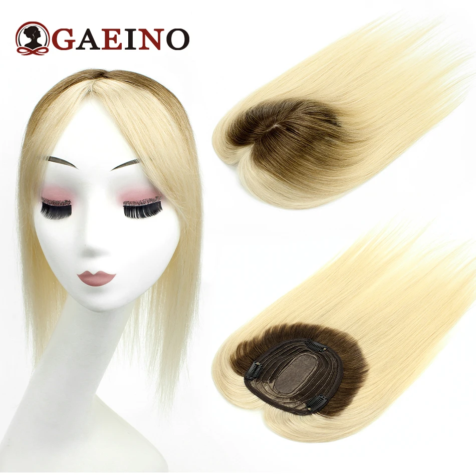 Cabelo Liso Topper para Mulheres, Remy Cabelo Humano, Hairpieces Loiro, Máquina Feita, Toppers com 3 Clips, Toupee, T4-613