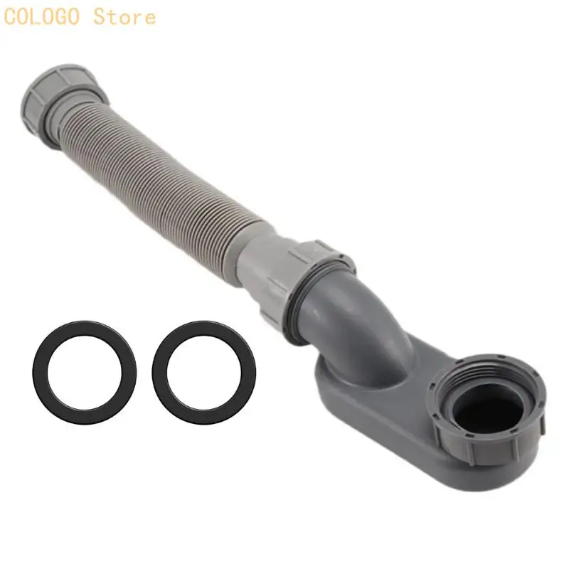 ABS Tub Drain Pipe with Adjustable Corrugated Hose for Standalone Tub Replacement and Small-Space Drain Install and Repair Work