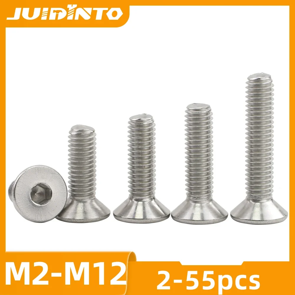 JUIDINTO 2-50 pz Vite a esagono incassato a testa piatta M2 M2.5 M3 M4 M5 M6 M8 M10 Vite a brugola esagonale in acciaio inossidabile DIN7991