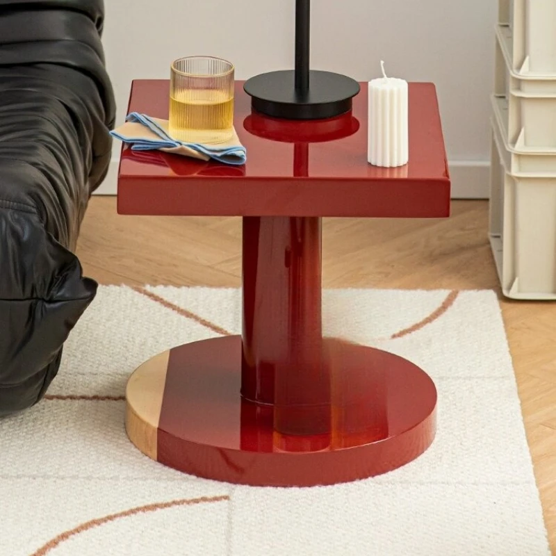 Medieval round small coffee table solid wood sofa side shelf