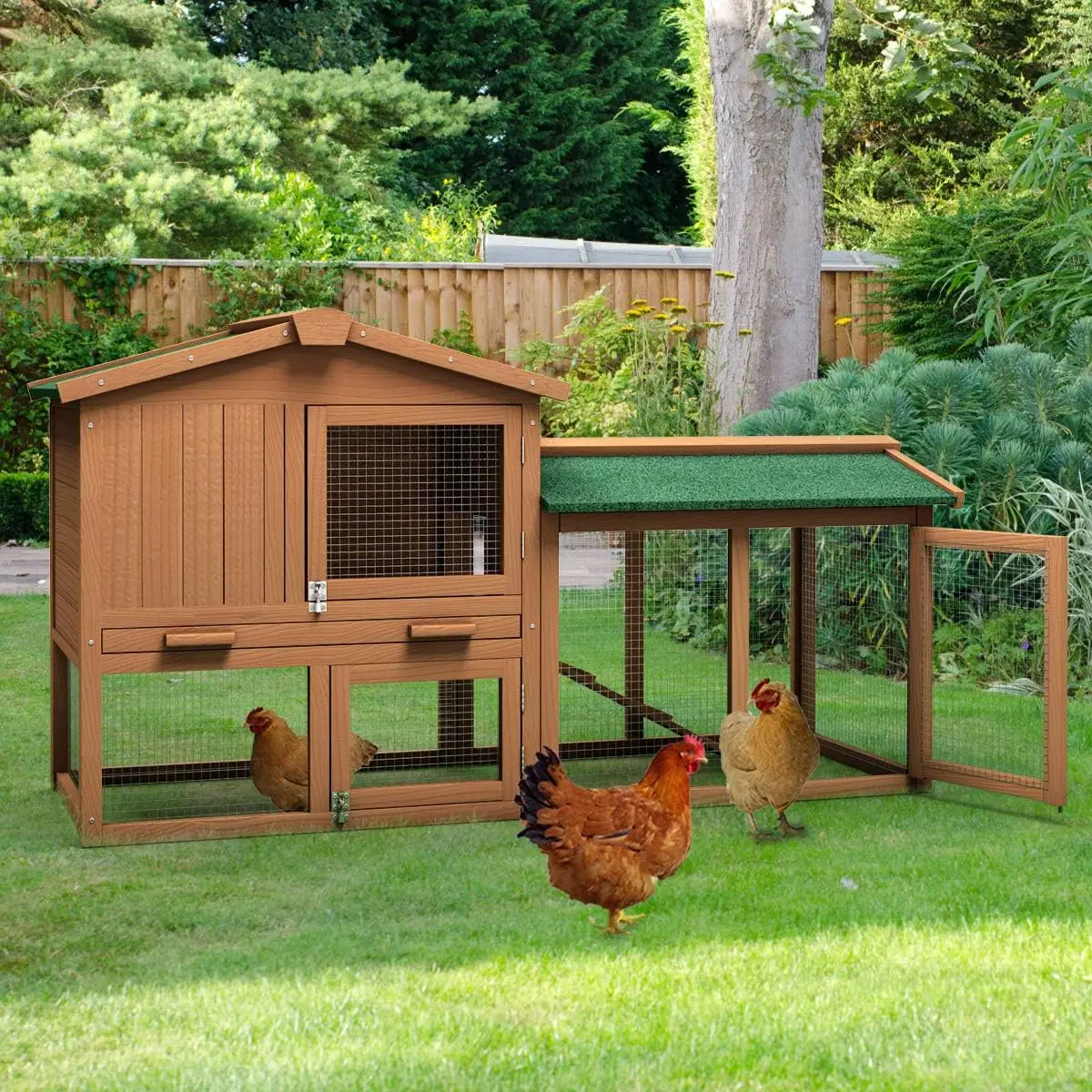 Large Chicken Coop, 58‘’ Wooden Hen House Outdoor Backyard Garden Bunny Rabbit Hutch Ramp Chicken Coop (58 inches)