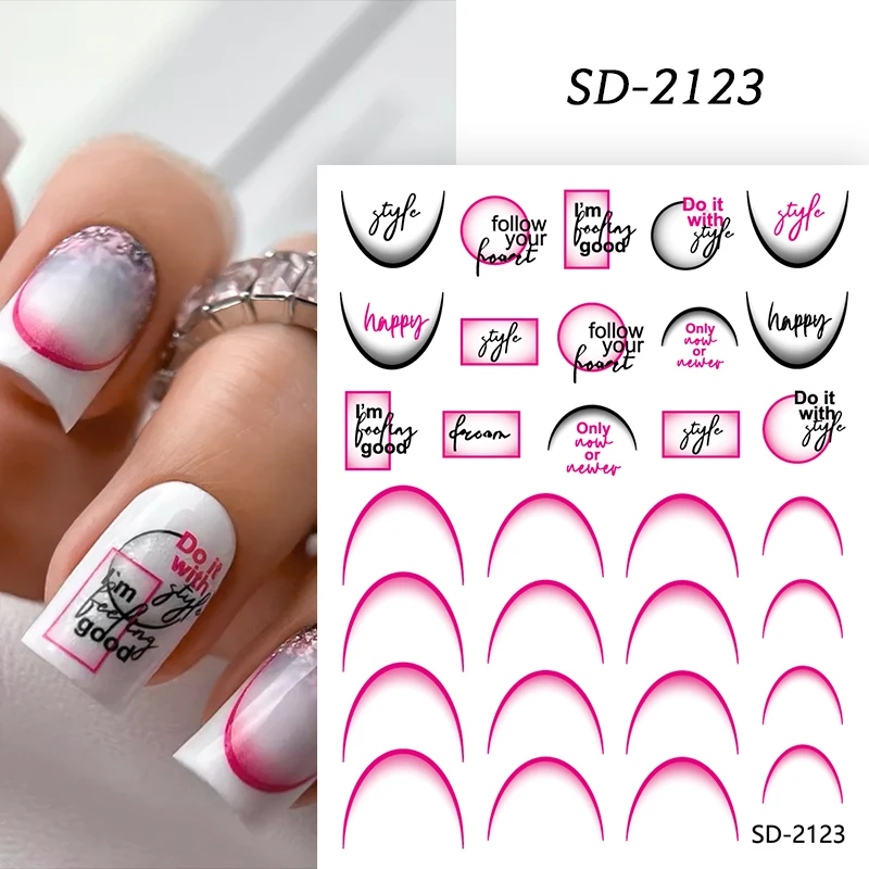 Gradient French Line 3D Nail Art Stickers Self-Adhesive Decals Vintage Lover Letters Blush Nail Tips Decoration Manicure