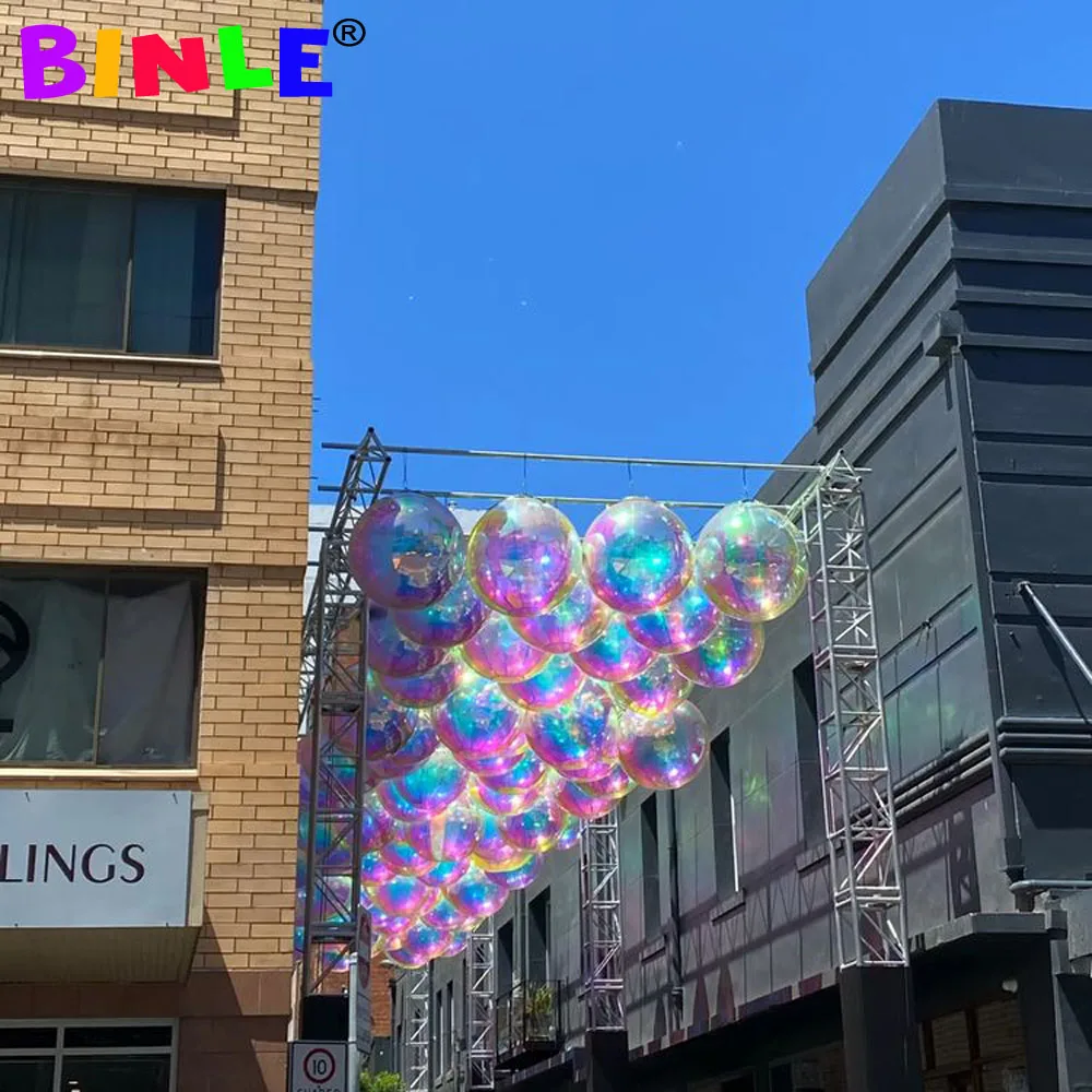 Bola de espelho inflável gigante, flutuadores iridescentes translúcidos, balão para decoração de casamento, enfeites de Natal, venda