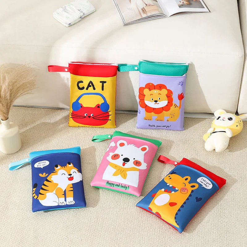Cartoon Animal Baby Diaper Bag Large Capacity Double Zipper Cart Stroller Bag Washable Baby Items Nappy Organizer Hangbags