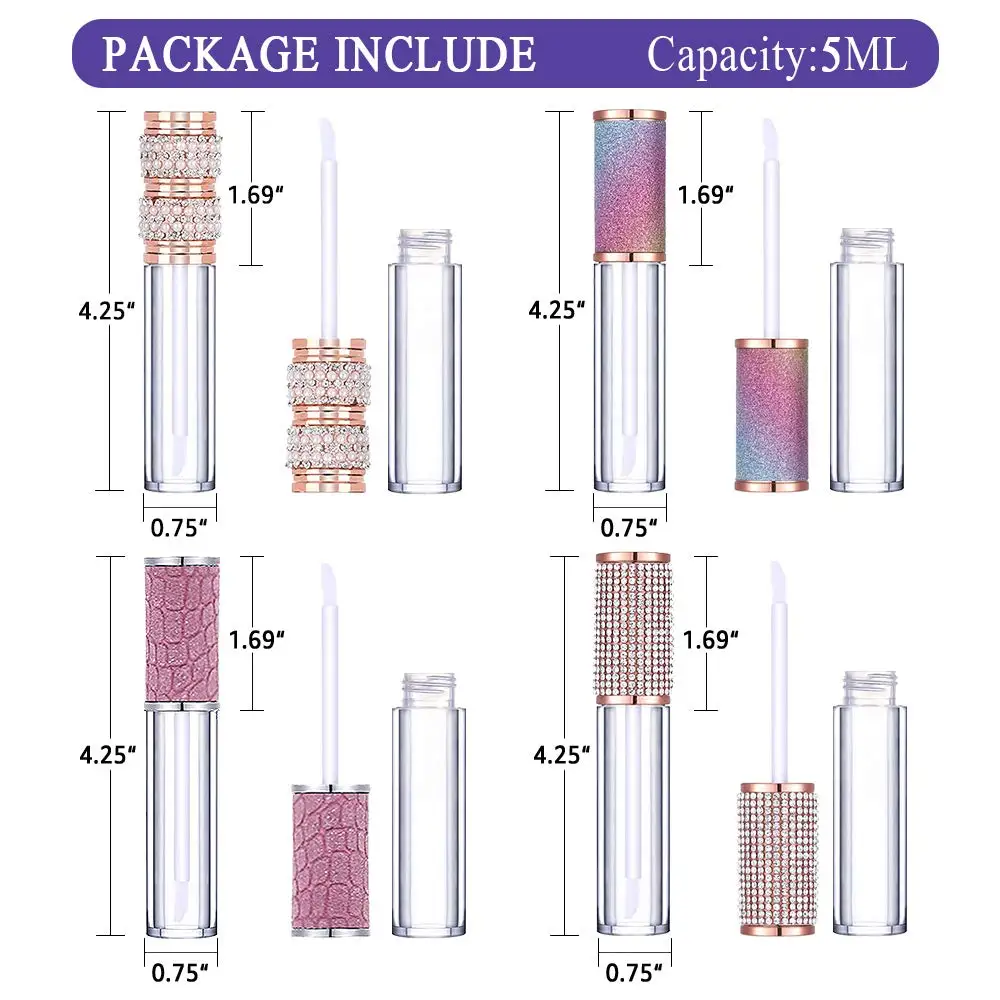 10 Stück 5ml Diamant-Leere Lipgloss-Tuben, Nachfüllbare Tragbare Plastikflaschen, Flüssig-Lippenstift-Behälter, Lipgloss-Probenfläschchen – Detail 2