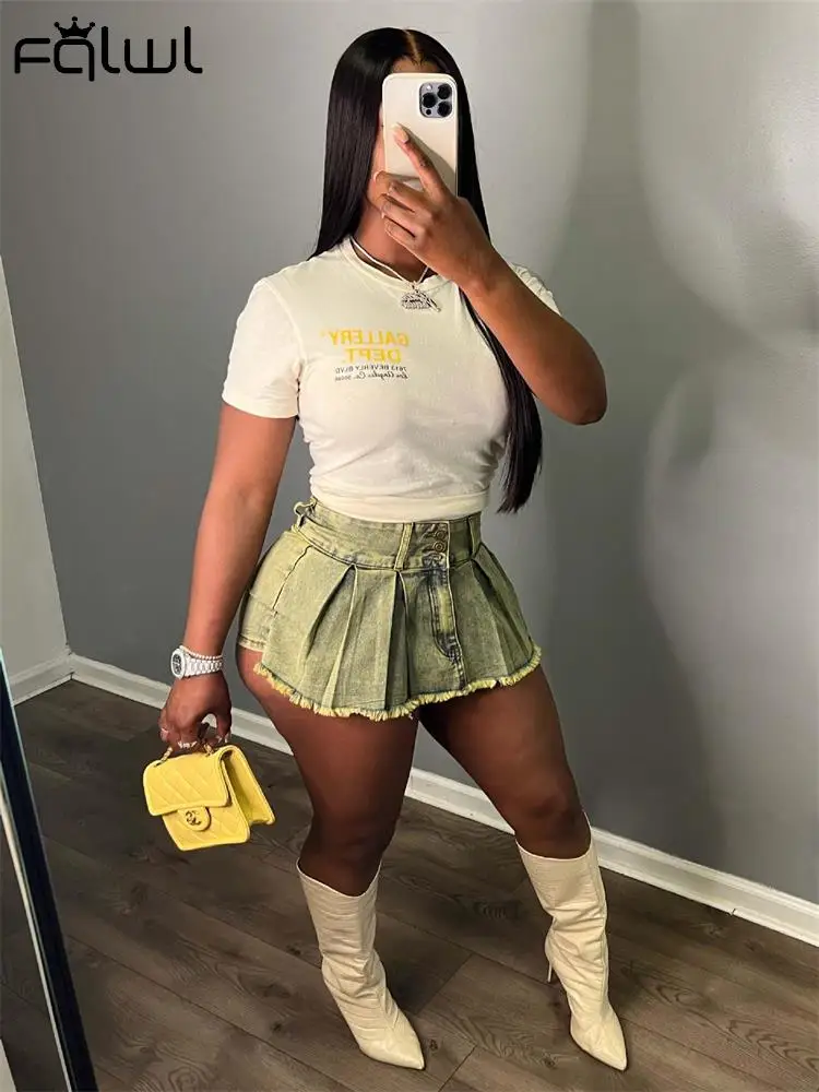 

Habbris Y2k Denim Shorts Women Pleated Skirt Shorts Summer Stretchy Casual Shorts Retro 90s Fashion Streetwear Short Pants