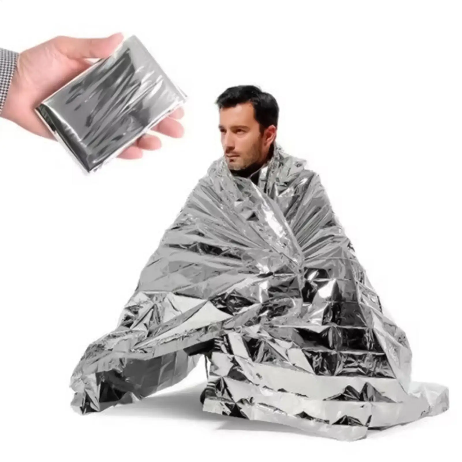 Thermal Blankets Survival Windproof Thermal Cover Portable Reflective Windproof Blanket For Camping Tornado Disaster Homeless