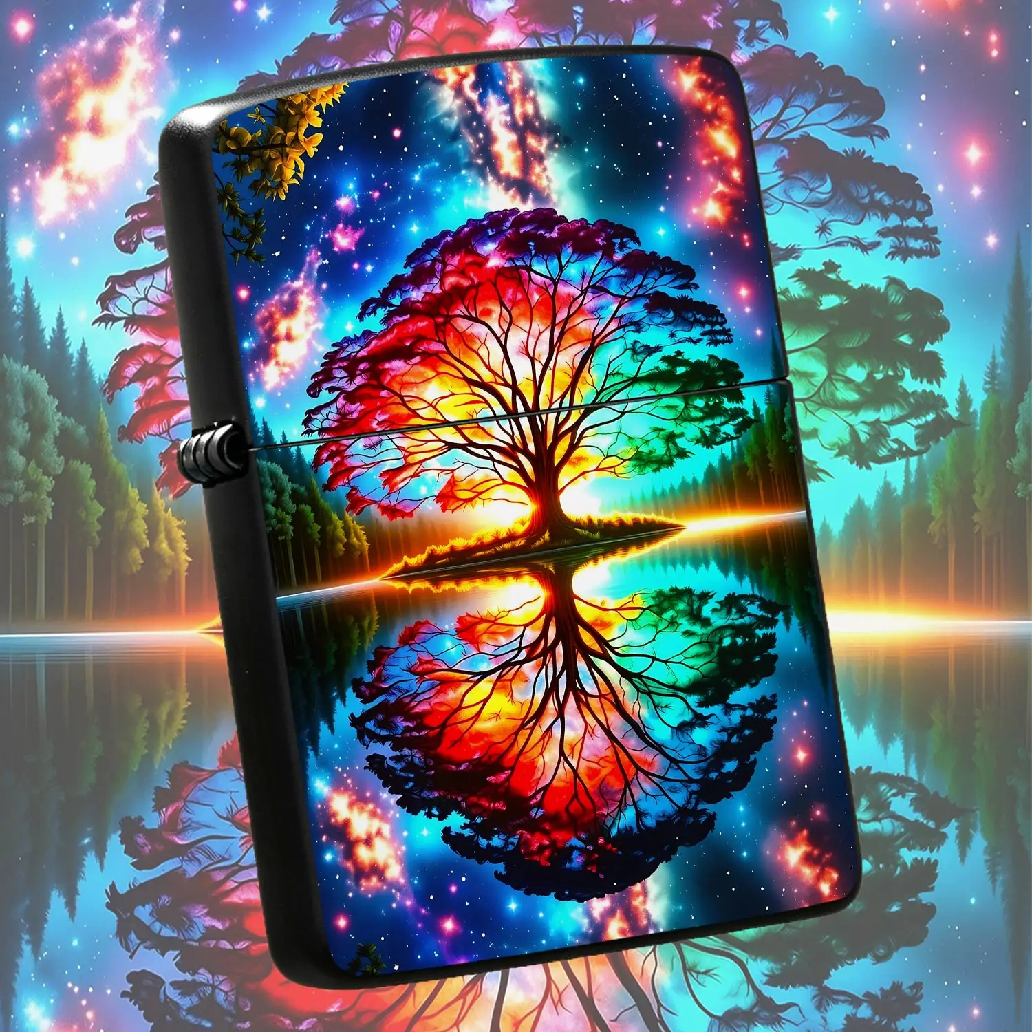 Creative Colorfullighter, Dream Starry Sky Lake Reflection Art Style Portable Igniter, Practical Decorative Gift For Outdoor Home Daily Scenes, Unique Aesthetic Present For Family Friends Art Lovers A Humorou And Interesting Lighter