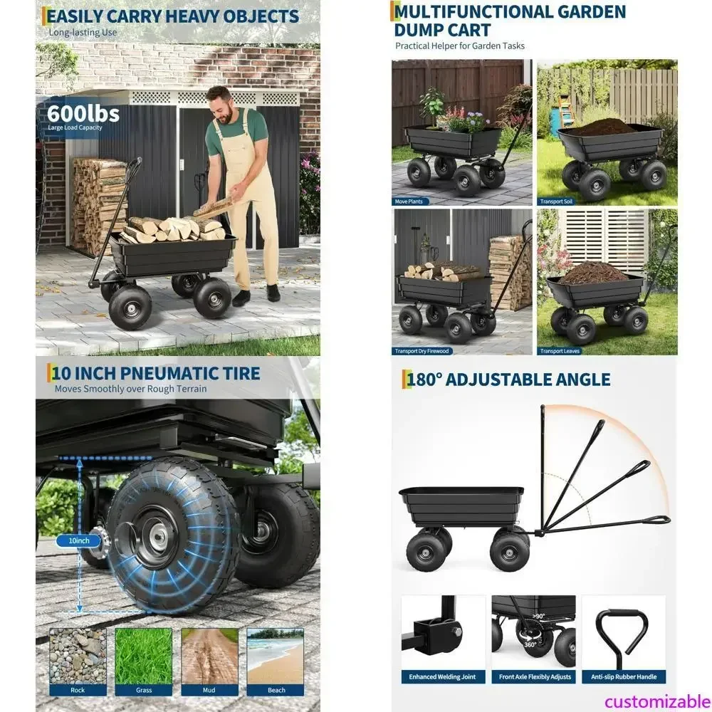 

Hot-sellingSturdy 600lb Garden Cart with Easy Dump and No-Puncture Tires for Outdoor Utility