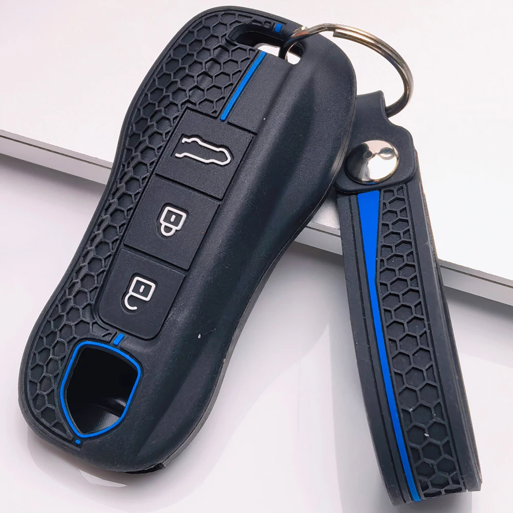 Soft Silicone Key Fob Case For Porsche 911 Cayenne Panamera Macan Taycan 718 Boxster Cayman with short ring loop