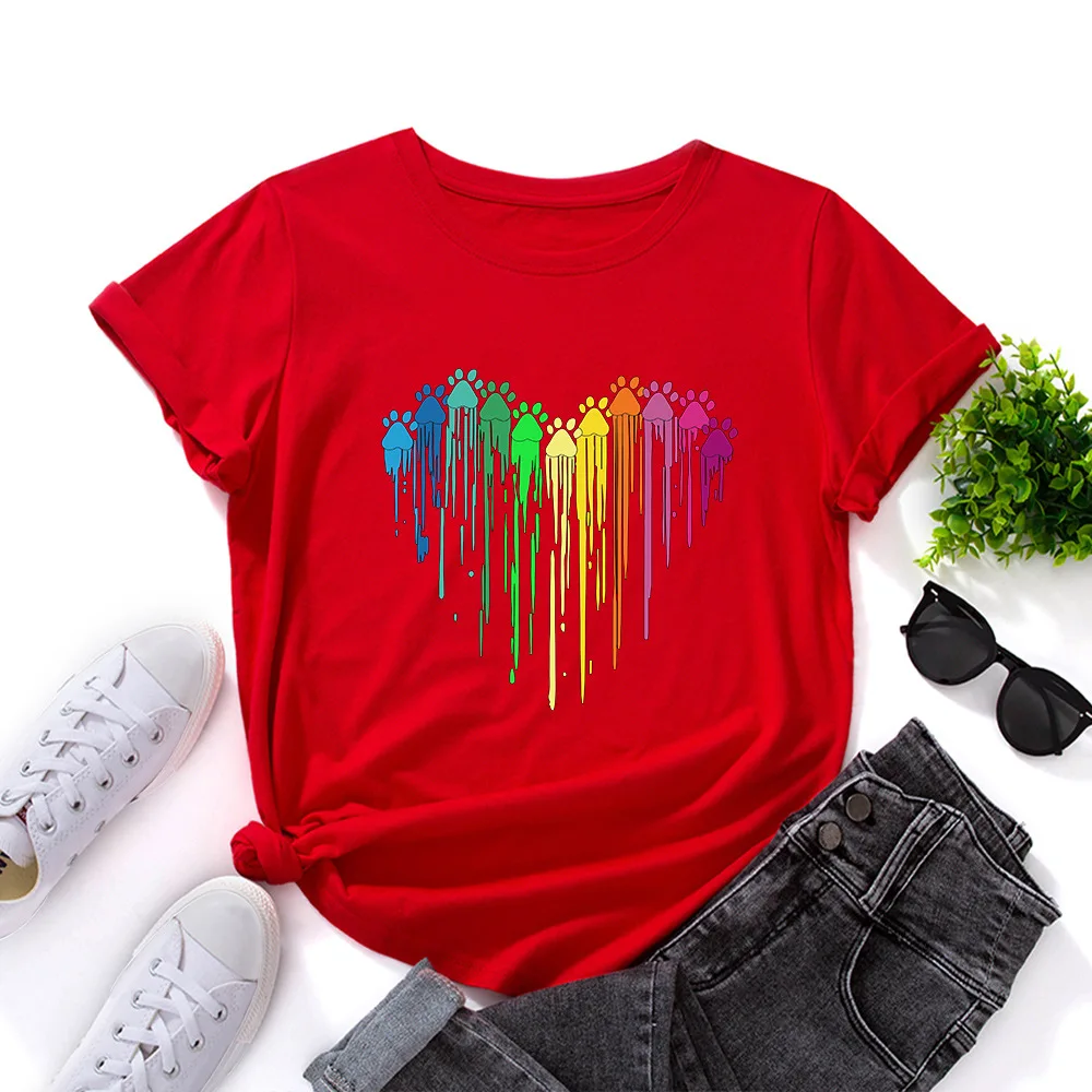 JFUNCY-Camiseta con estampado colorido para mujer, ropa de verano, Tops de algodón de gran tamaño, camisetas de manga corta 2024