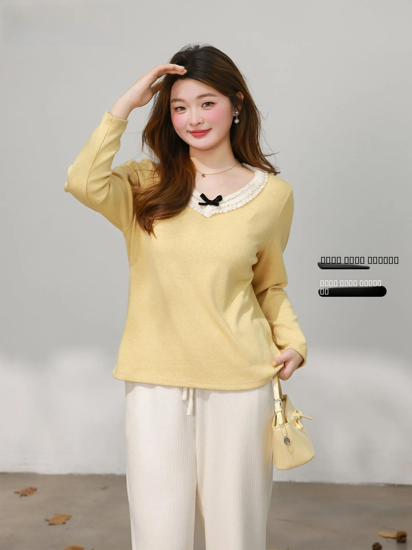 

plus Size Women's Knitwear V-Ne Ruffle Straight Leggings Autumn Winter Faion Sweet Sle Loose Fit Long Sve Crew Ne