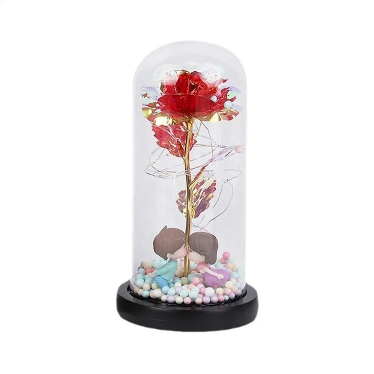 RANA Valentines Day Rose Gift for Her - Galaxy Butterfly Rose in Glass Dome with LED Rose Red