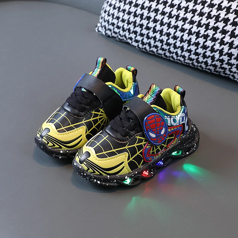 Disney Children\'s LEd Light Shoes Fashion Aoger Spiderman Boys Sneakers Girls Carton Casual Shoes Breathable Kids Sport Shoes