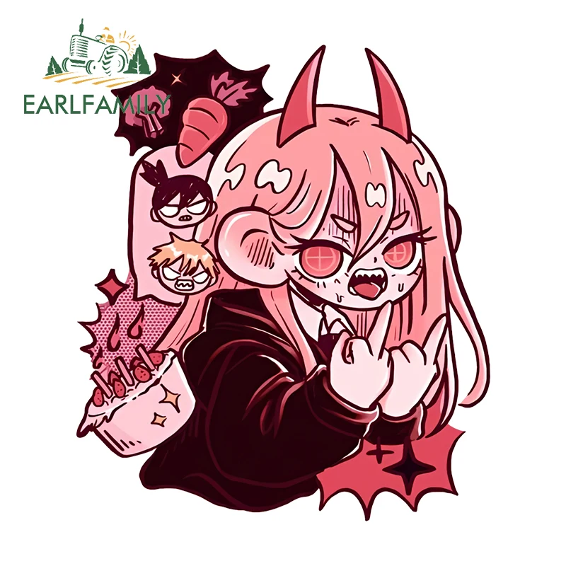 EARLFAMILY 13cm x 11.3cm Cartoon Power Middle Finger Car Sticker Fanart Peek Chibi Trunk Decal Car Door Protector Cute Graphics