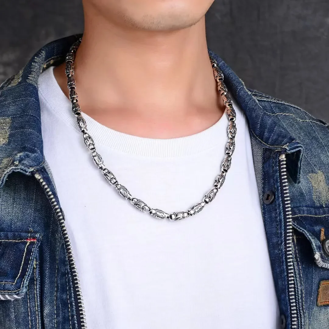 Vintage Gothic Punk Male Female S925 Sterling Silver Mantra Chains Necklaces for Men Women Hip Hop Party Jewelry Accessories