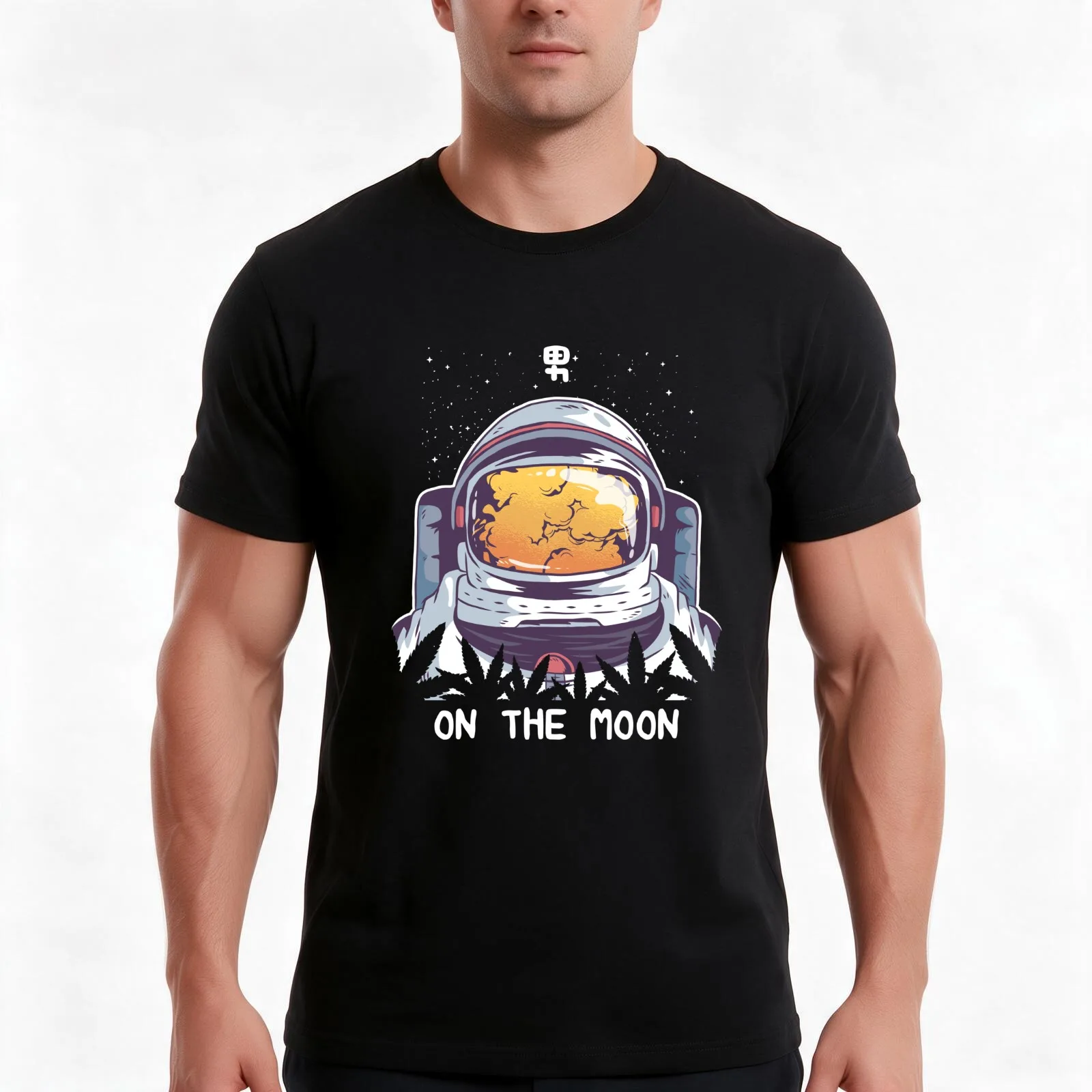 Man On The Moon Artwork T-Shirt, Summer Casual Cotton Tee, Oversized Streetwear Tops, Vintage Graphic Print, Unisex Men Women
