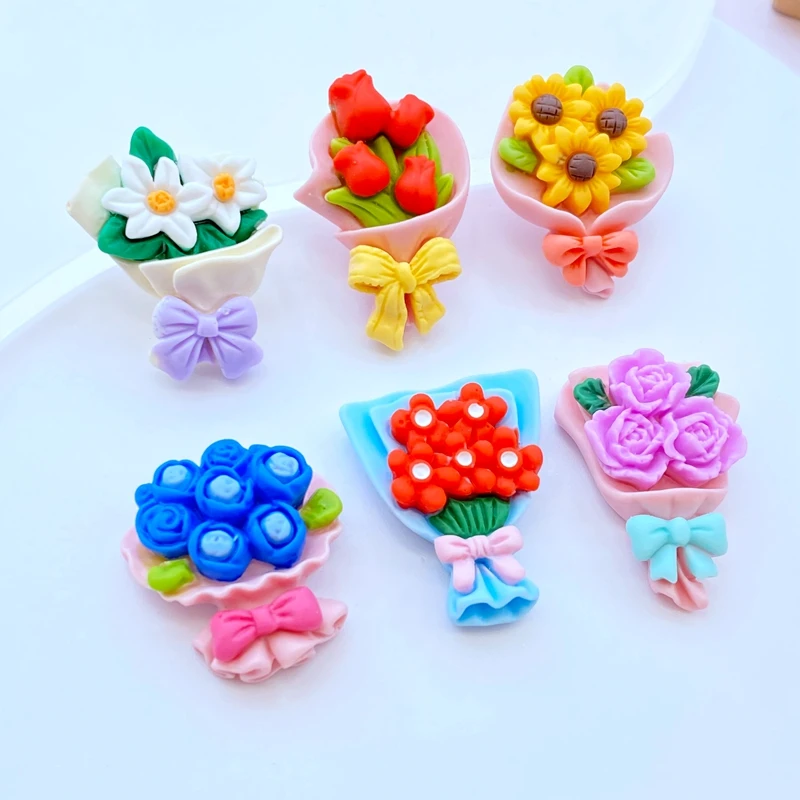 6/12Pcs New Cute Mini Simulated Bouquet/Flower Flat Back Resin Cabochons Scrapbooking DIY Jewelry Craft Decoration Accessories