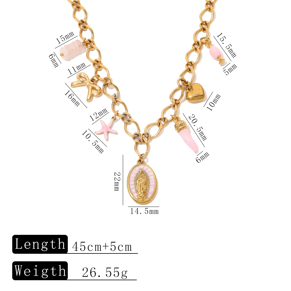 AURORA Y2K-Stil Jungfrau Maria Anhänger-Halsketten für Damen, Choker-Halskette, modische rosa Kollektion, Edelstahl-Schmuck – Detail 6