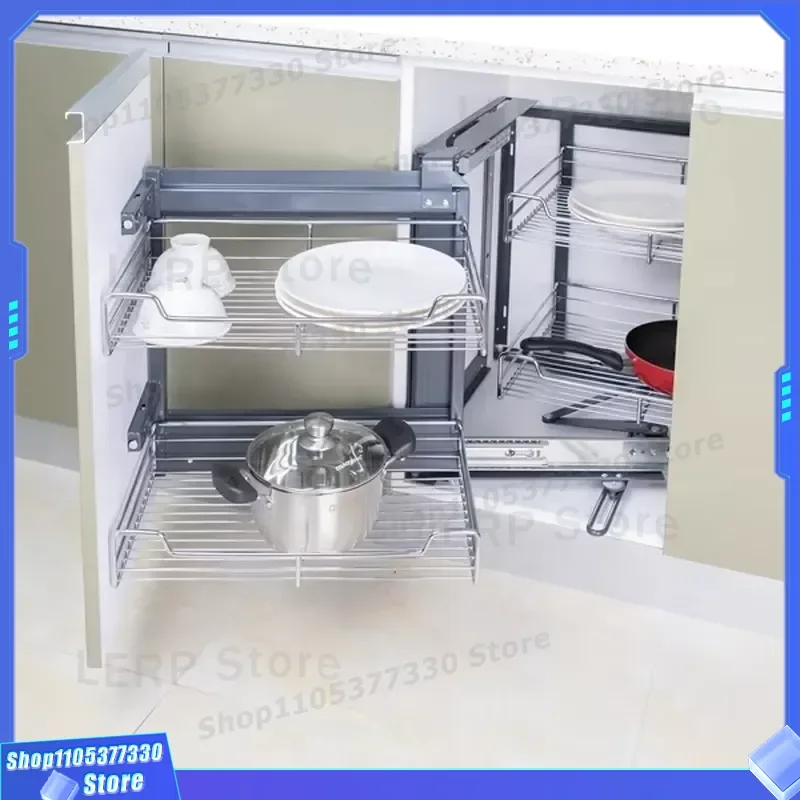 Kitchen Magic Corner Pull Out Wire Basket Cabinet Drawer Storage Rack Soft Close Organizer for Pantry Space Saving Solution