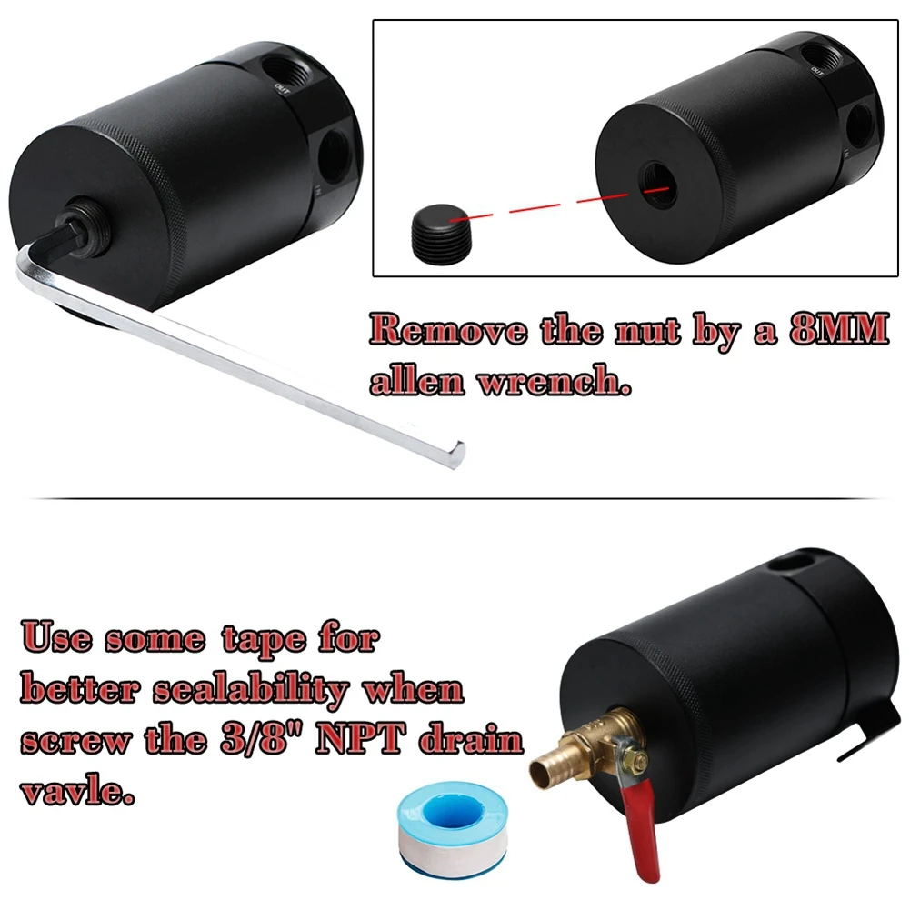 

Компактный маслоуловитель с перегородками, НОВЫЙ, с входом/выходом NPT 3/8 дюйма, 2-портовый, 150 мл, со съемным клапаном, 2-отверстный маслосборник