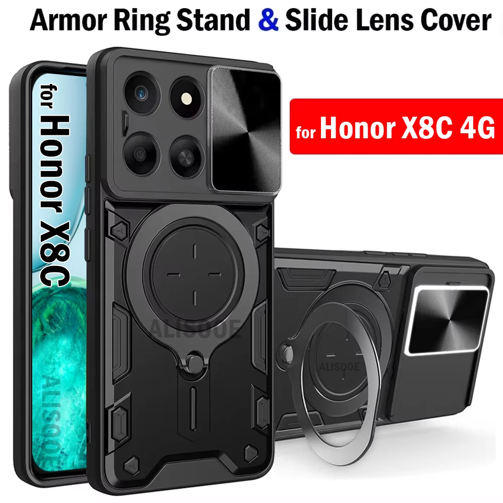 

Armor Magnetic Stand Funda для Honor X8C 4G Чехол слайд-держатель для камеры Защитный чехол для Honor X8C ABR-LX1, ABR-LX2, ABR-LX3 Capa