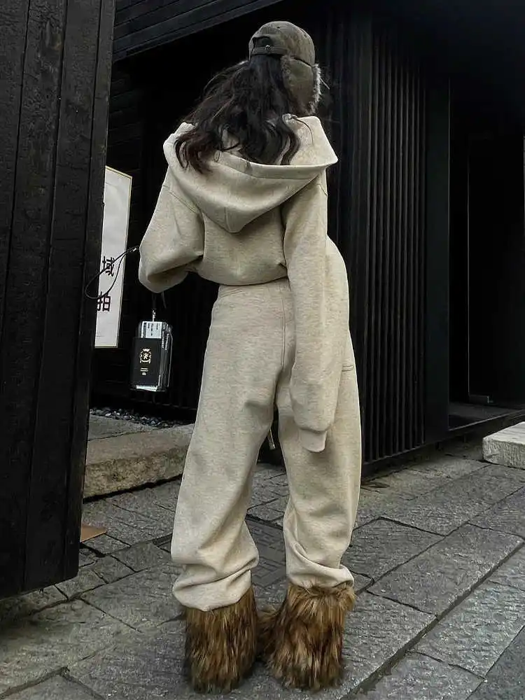 Retro Casual Sportswear Set, Women'S Autumn And Winter Loose Hooded Sweatshirt With Wide Leg Pants Two-Piece Set