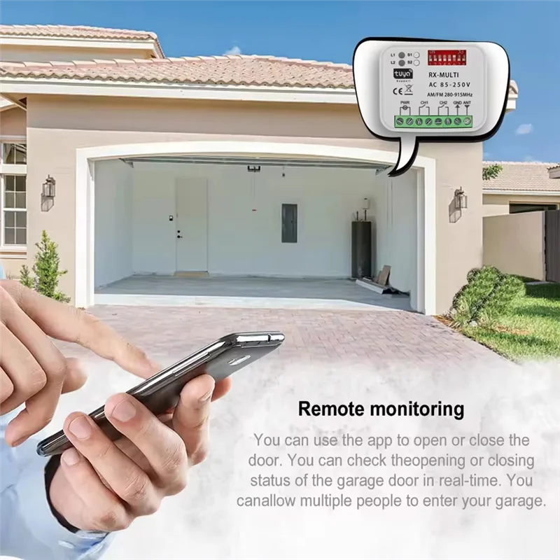

REPLA-Tuya Wifi Garage Door Switch Multi-Frequency Control Receiver AC 85-250V Universal With RF Remote Control 280-915Mhz