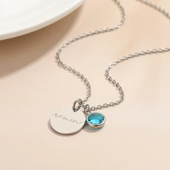 Esme – collier personnalisé avec pierre de naissance initiale, pendentif rond personnalisé, colliers en acier inoxydable, bijoux à breloques rondes pour femmes